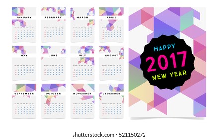 Calendar for 2017 with Geometric Pattern - Vector Illustration