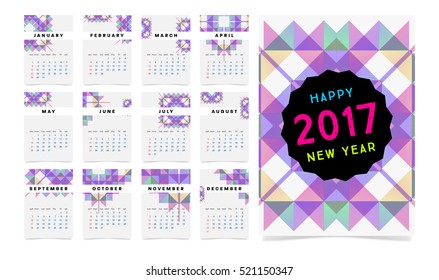 Calendar for 2017 with Geometric Pattern - Vector Illustration