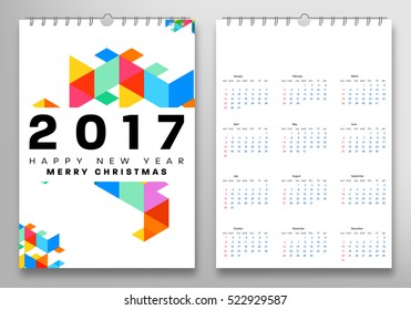 Calendar for 2017 with Geometric Pattern - Vector Illustration
