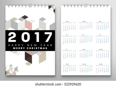 Calendar for 2017 with Geometric Pattern - Vector Illustration