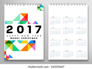 Calendar for 2017 with Geometric Pattern - Vector Illustration