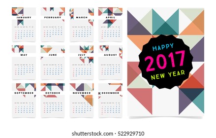 Calendar for 2017 with Geometric Pattern - Vector Illustration