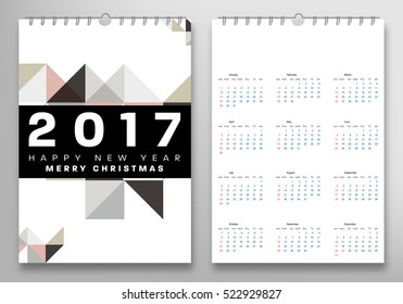 Calendar for 2017 with Geometric Pattern - Vector Illustration