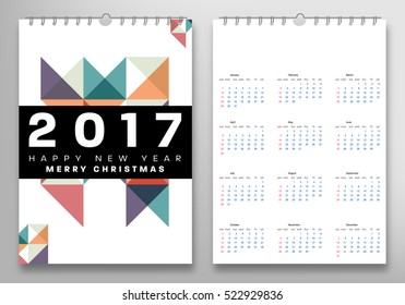 Calendar for 2017 with Geometric Pattern - Vector Illustration