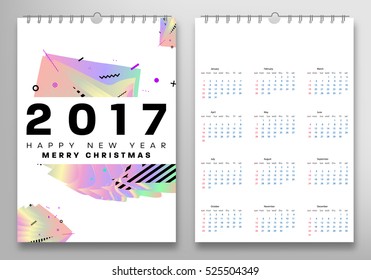Calendar for 2017 with Geometric Pattern - Vector Illustration