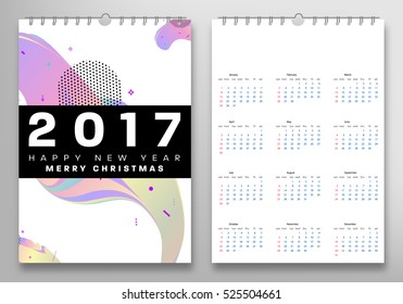 Calendar for 2017 with Geometric Pattern - Vector Illustration