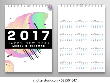 Calendar for 2017 with Geometric Pattern - Vector Illustration
