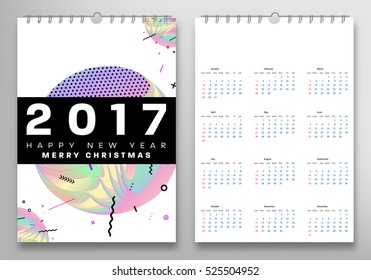 Calendar for 2017 with Geometric Pattern - Vector Illustration