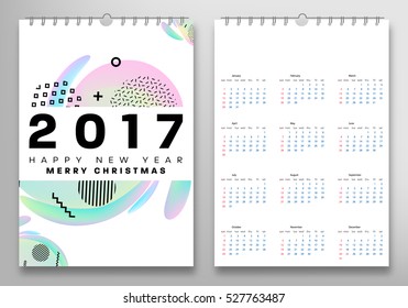 Calendar for 2017 with Geometric Pattern - Vector Illustration