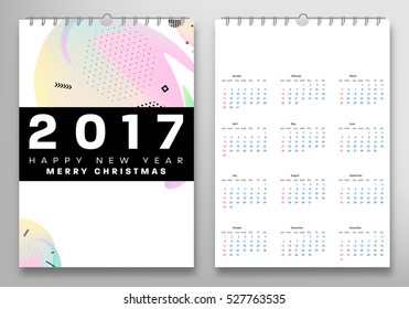 Calendar for 2017 with Geometric Pattern - Vector Illustration