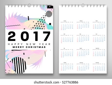 Calendar for 2017 with Geometric Pattern - Vector Illustration