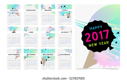 Calendar for 2017 with Geometric Pattern - Vector Illustration