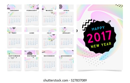 Calendar for 2017 with Geometric Pattern - Vector Illustration