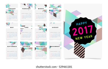 Calendar for 2017 with Geometric Pattern - Vector Illustration
