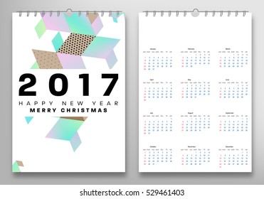Calendar for 2017 with Geometric Pattern - Vector Illustration