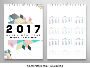 Calendar for 2017 with Geometric Pattern - Vector Illustration