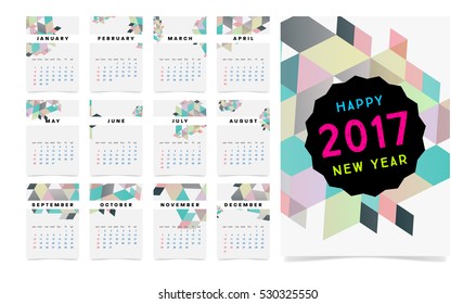 Calendar for 2017 with Geometric Pattern - Vector Illustration