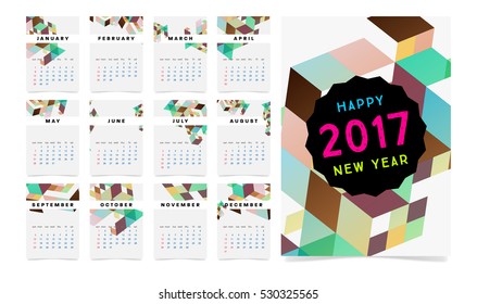 Calendar for 2017 with Geometric Pattern - Vector Illustration