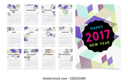 Calendar for 2017 with Geometric Pattern - Vector Illustration