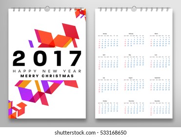 Calendar for 2017 with Geometric Pattern - Vector Illustration