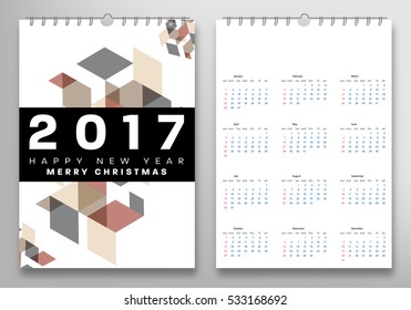 Calendar for 2017 with Geometric Pattern - Vector Illustration