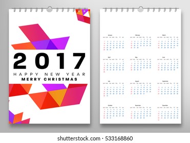 Calendar for 2017 with Geometric Pattern - Vector Illustration