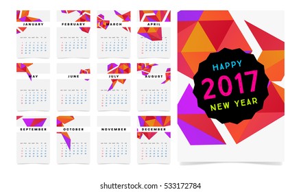 Calendar for 2017 with Geometric Pattern - Vector Illustration