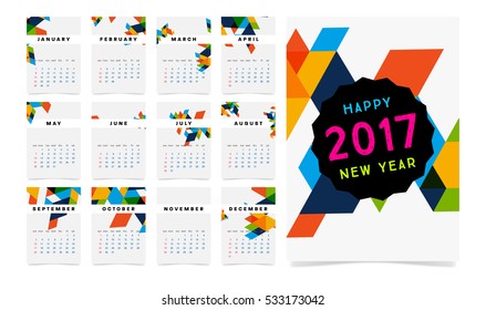 Calendar for 2017 with Geometric Pattern - Vector Illustration