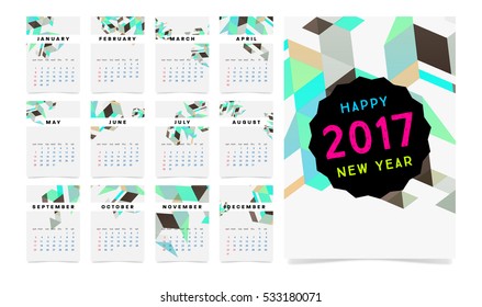 Calendar for 2017 with Geometric Pattern - Vector Illustration