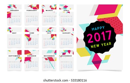 Calendar for 2017 with Geometric Pattern - Vector Illustration