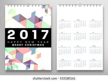 Calendar for 2017 with Geometric Pattern - Vector Illustration