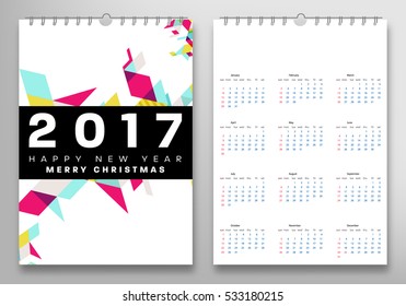 Calendar for 2017 with Geometric Pattern - Vector Illustration