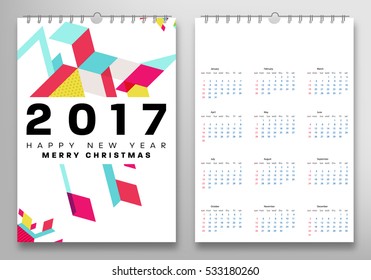 Calendar for 2017 with Geometric Pattern - Vector Illustration