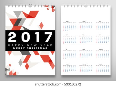 Calendar for 2017 with Geometric Pattern - Vector Illustration