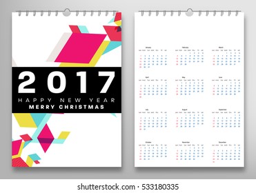 Calendar for 2017 with Geometric Pattern - Vector Illustration