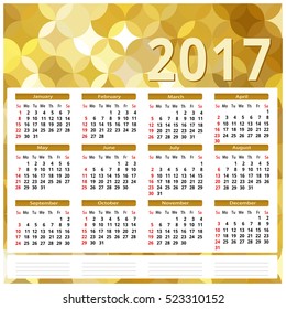 Calendar 2017. Golden abstract background
