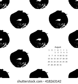 Calendar 2017 with hand drawn brush ink grunge black and white textures. Artwork with abstract background. Vector illustration for your design