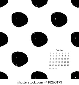 Calendar 2017 with hand drawn brush ink grunge black and white textures. Artwork with abstract background. Vector illustration for your design