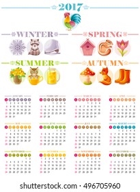 Calendar 2017 icon set vector illustration. Four season design. Nature banner. Spring summer fall winter. Month - january february march april may june july august september october november december