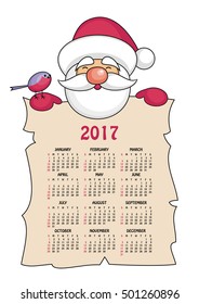 calendar 2017 with the image of funny  Santa Claus.