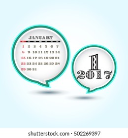 Calendar 2017 January with glossy speech bubble (week starts from Sunday)

