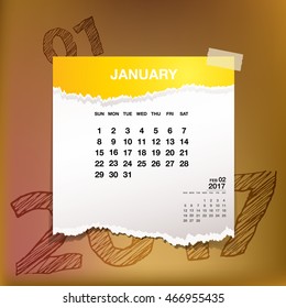 Calendar 2017 January vintage paper on abstract background