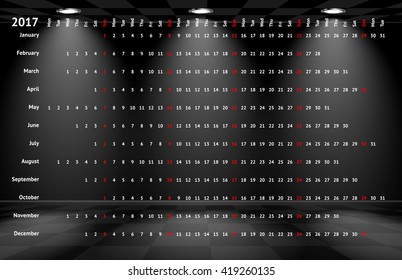 Calendar 2017 with linear calendar grid in the room