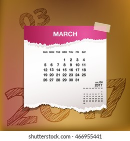 Calendar 2017 March vintage paper on abstract background