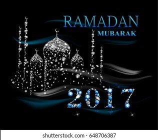 Kalender 2017. Masjidaler Hintergrund. Islam. Arabisch. Indianer. Türkisch.  Vektorgrafik. Muslimischer heiliger Monat Ramadan Kareem. Grüße Karte, Poster, Banner. Abstrakter Edelstein-Hintergrund. Diamant.