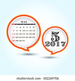 Calendar 2017 May with glossy speech bubble (week starts from Sunday)
