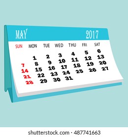 Calendar 2017 May page of a desktop calendar.3D Rendering.