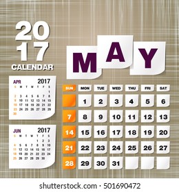 Calendar 2017 May vintage paper on grunge background
