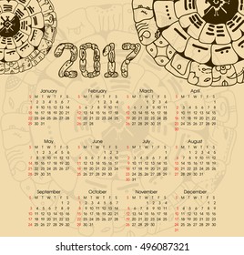 Calendar 2017 with maya symbolics