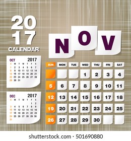 Calendar 2017 November vintage paper on grunge background
